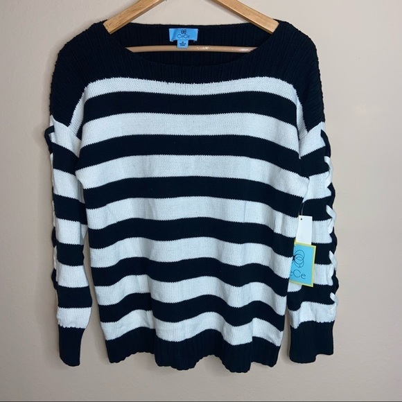 Cece Black Striped Long Sleeve Boat Neck Sweater - Picture 3 of 7